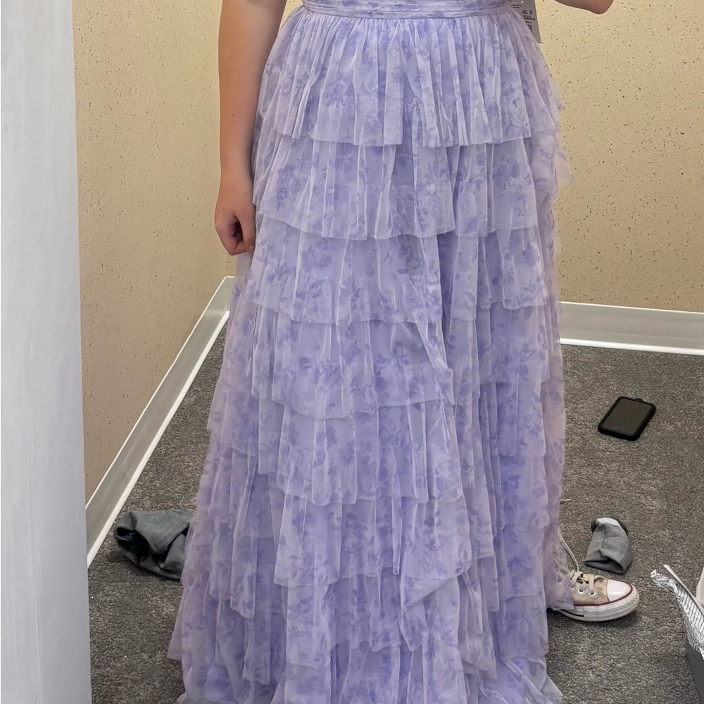 David's Bridal Lavender Tiered Prom Dress - Picture 1 of 2